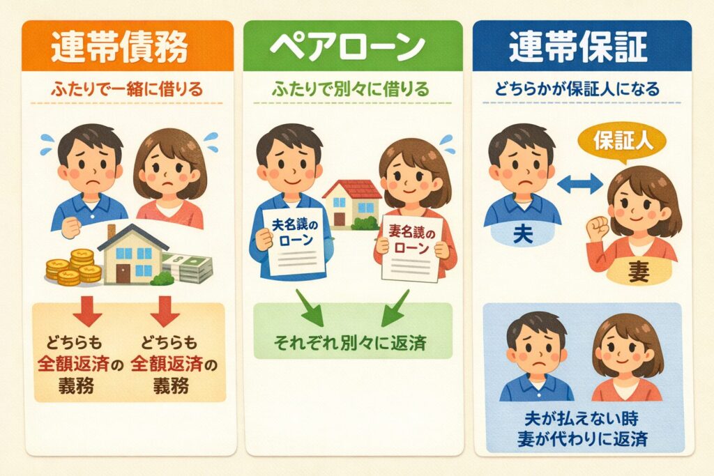 住宅ローンの連帯保証ペアローン連帯債務、何が違う 借地権 解説図 2026 宅建合格者分析 図1