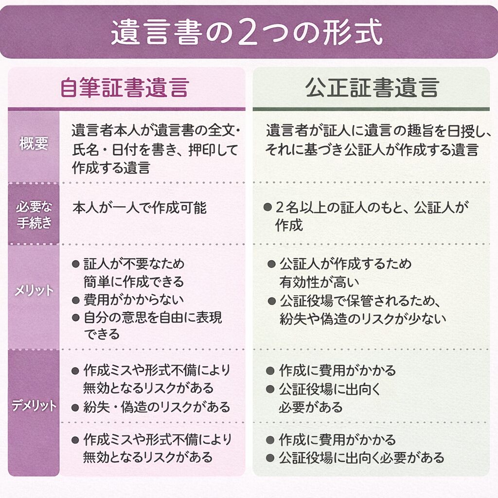 遺言書の形式　公正証書遺言　自筆証書遺言